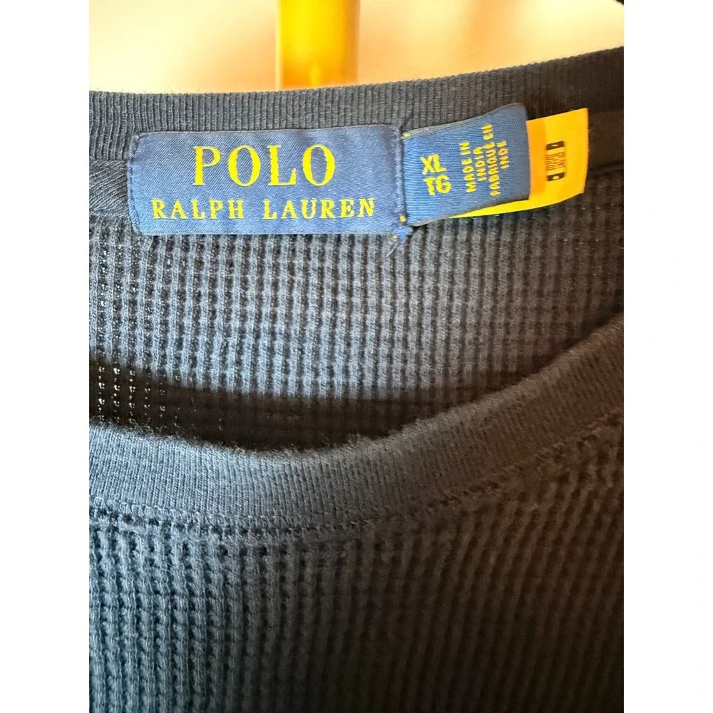 Polo Ralph Lauren Mens‎ XL Navy Blue Waffle Knit Thermal Long Sleeve Crewneck